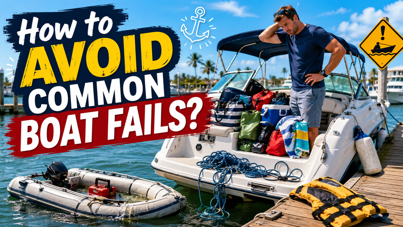 Florida boater checking safety gear and engine before launching to avoid common boat fails